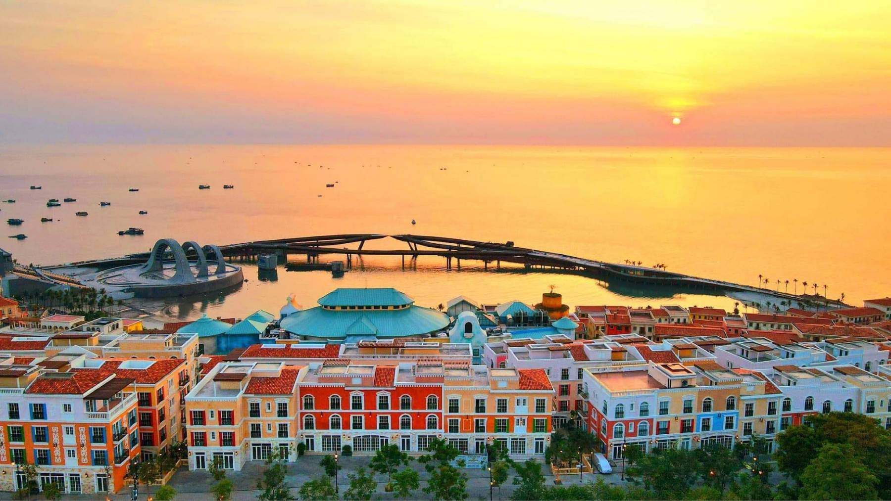 Sunset Town and Kiss Bridge at golden hour